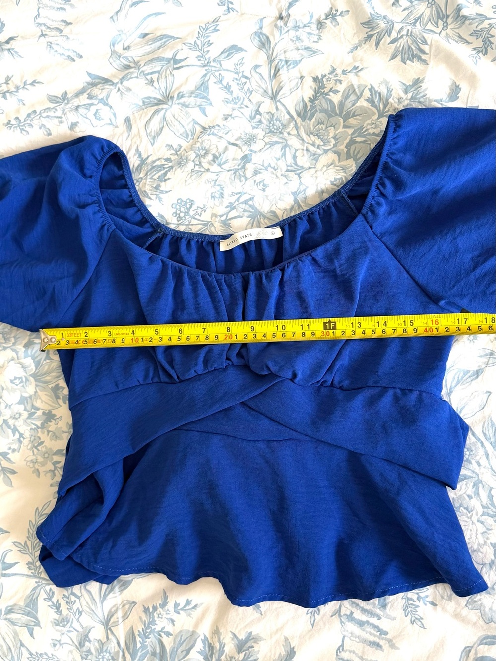 Altar'd State Cobalt Blue Puff-Sleeve Peplum Top | Size Large - Picture 5 of 6